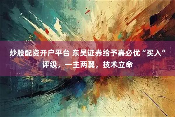 炒股配资开户平台 东吴证券给予嘉必优“买入”评级，一主两翼，技术立命